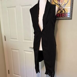 European Culture Black Draped Sleeveless Long Vest